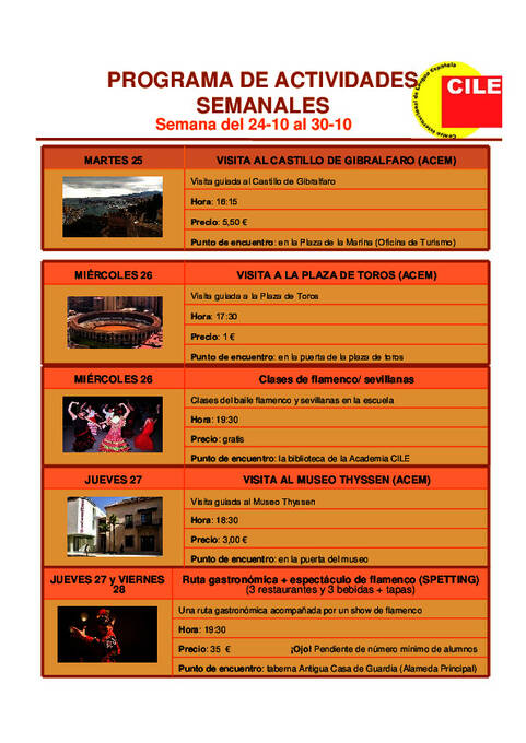 Amostra do programa de atividades