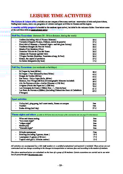  Schedule of activities - adults and juniors (PDF)