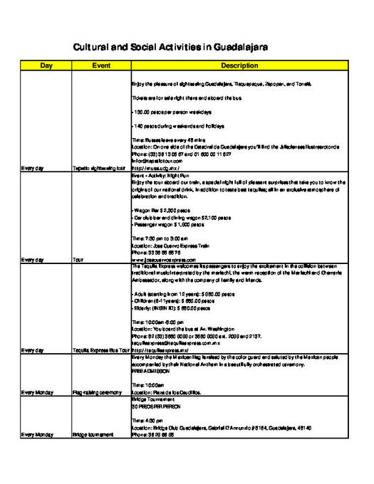  Schedule of activities - adults and juniors (PDF)
