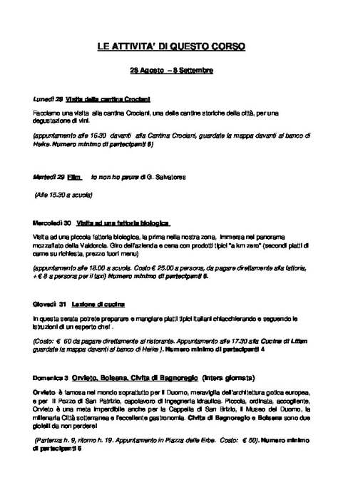  Schedule of activities - adults and juniors (PDF)