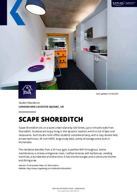 Scape Shoreditch diákszálló Londonban