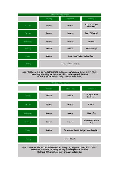 Modelo de horário para adultos 2022