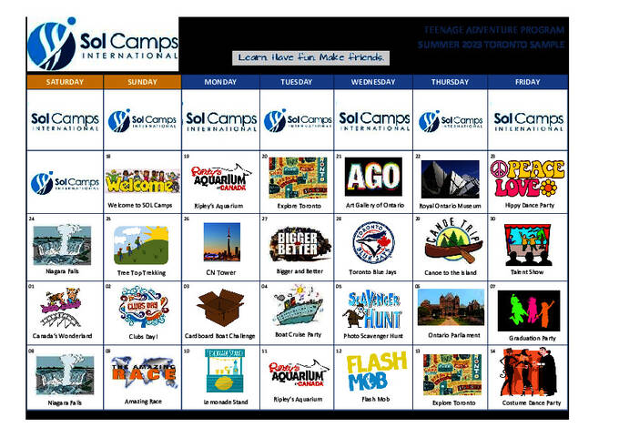 Calendario de actividades (muestra) 