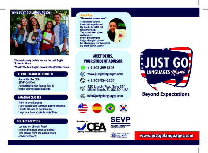 Folheto da Escola de Idiomas JUST.Go