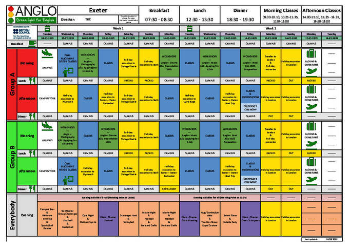 盎格鲁埃克塞特时间表（样本）