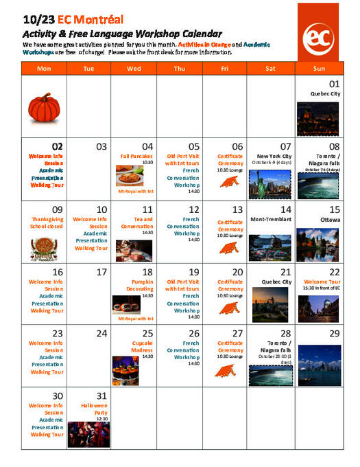 Oktober 2023 Aktivitetskalender for voksne