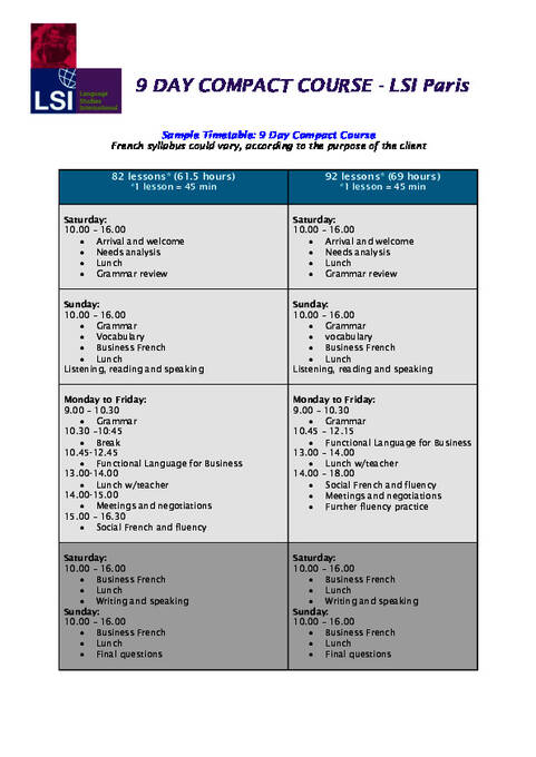 9 Day Compact Courses 