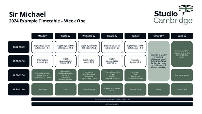 الجدول الزمني والأنشطة  Sir Michael
