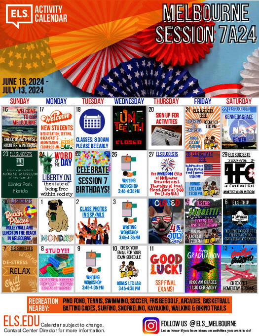 ELS 墨尔本（ELS Melbourne）活动日历样本
