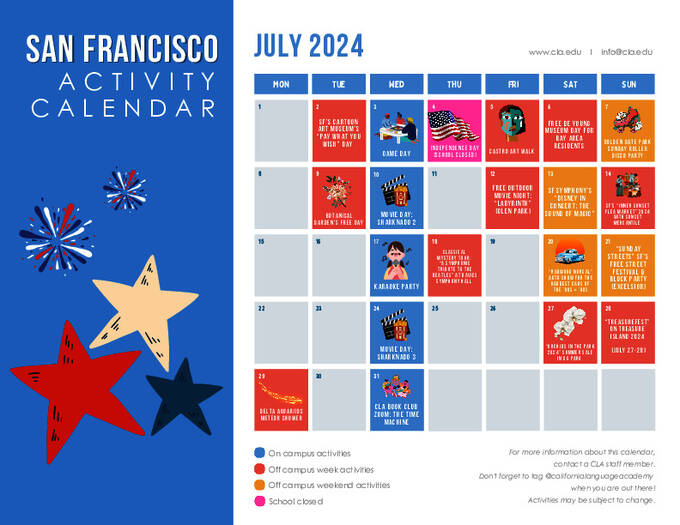 Calendário de atividades de São Francisco 