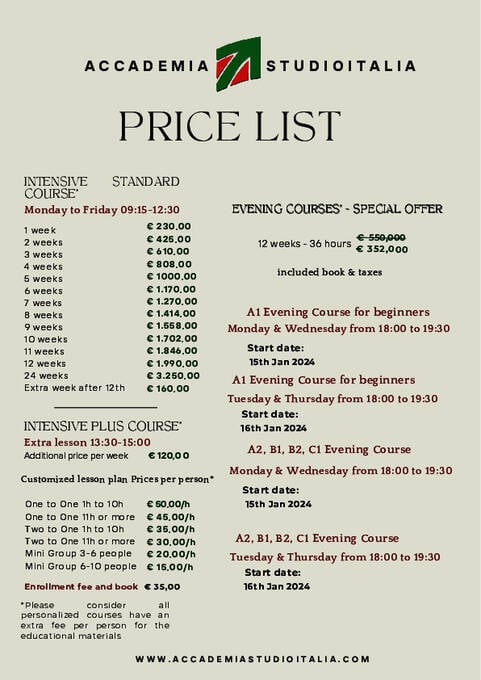Studioitalia Pricelist 2025