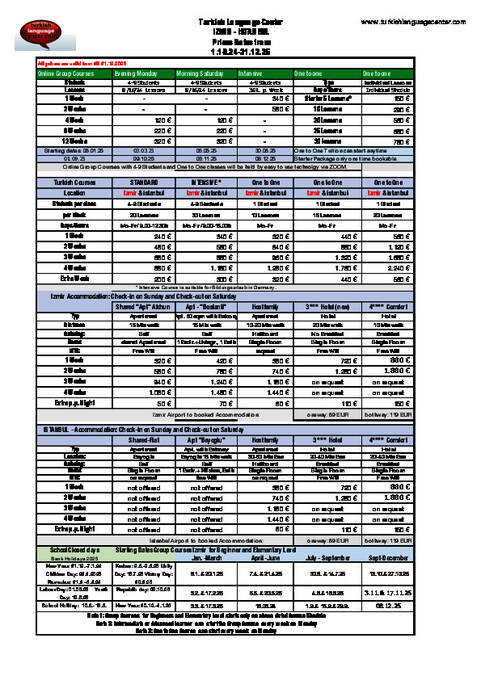 Price list 2025