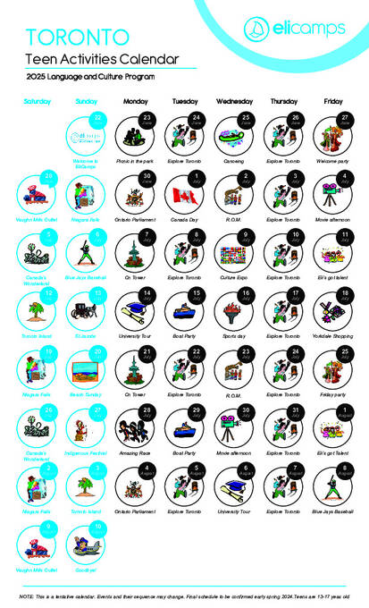 Calendrier des activités 2025