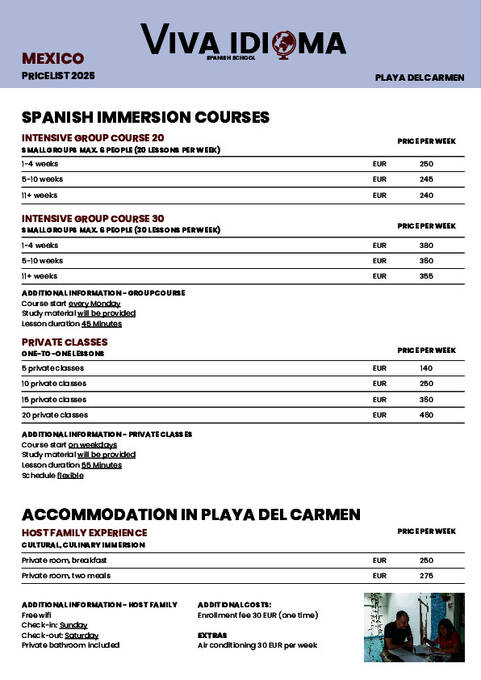 Viva Idioma Liste de prix 2025