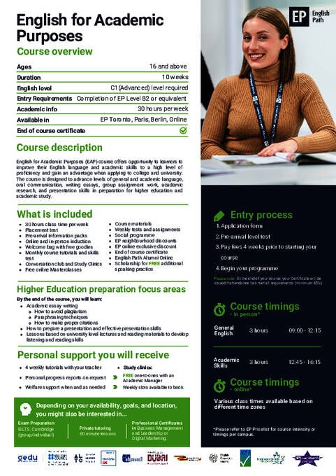Ficha descriptiva del programa English for Academic Purposes