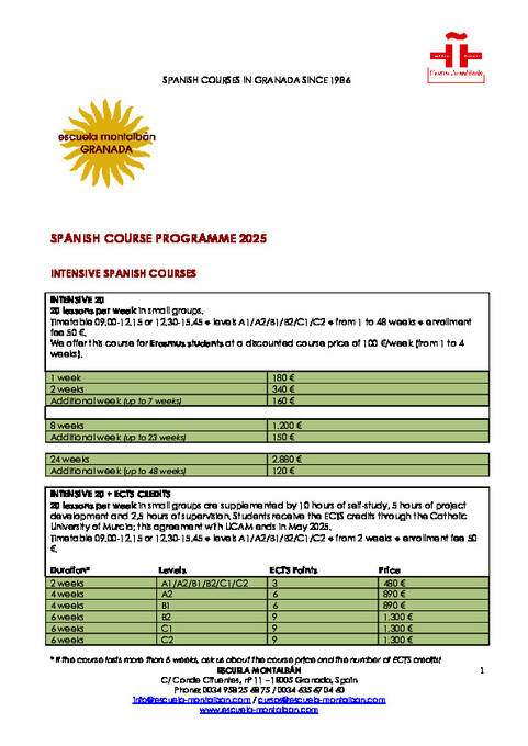 2025 Price List Escuela Montalbán