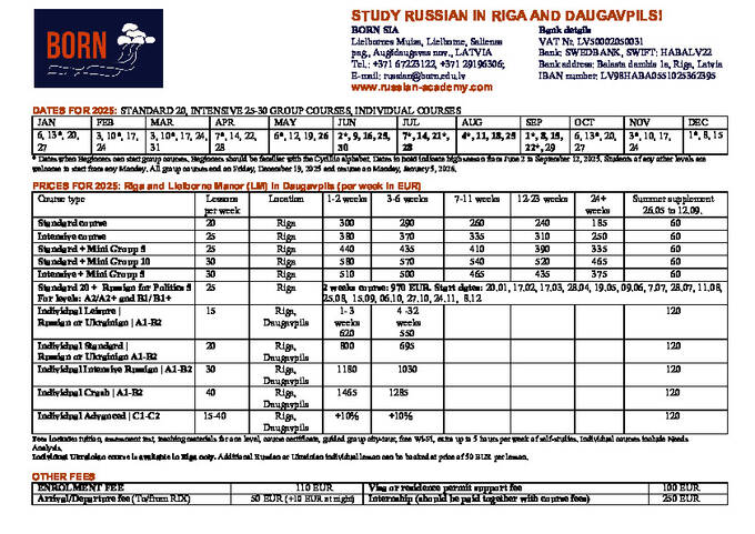 Russian Language Academy prices 2025