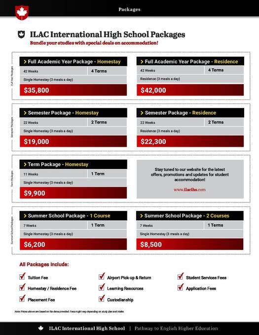 High School Programme prices 2025