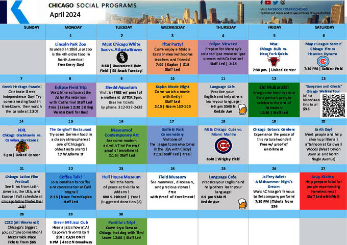 Chicago eksempel aktivitetskalender