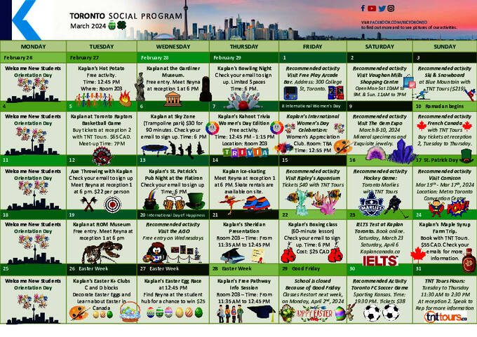 Toronto sample activity calendar