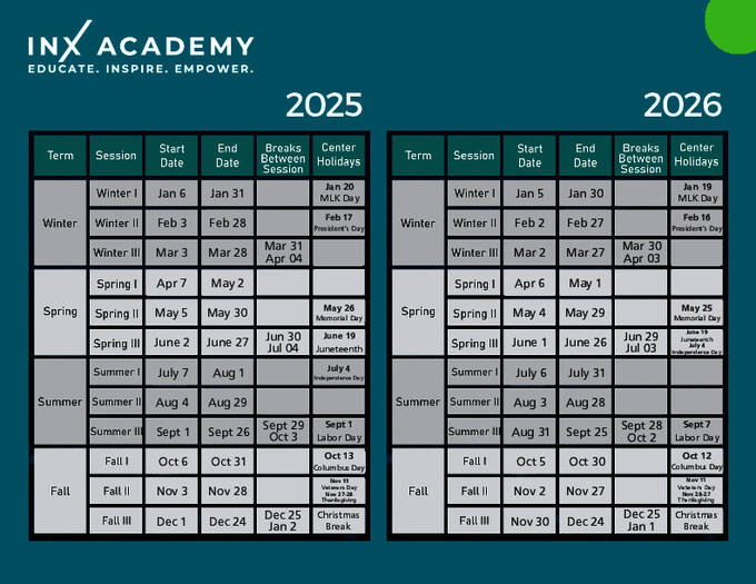 INX Academy Session naptár /2026