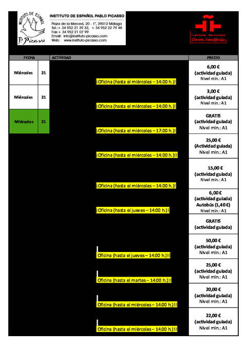 Programma di attività campione Instituto Picasso