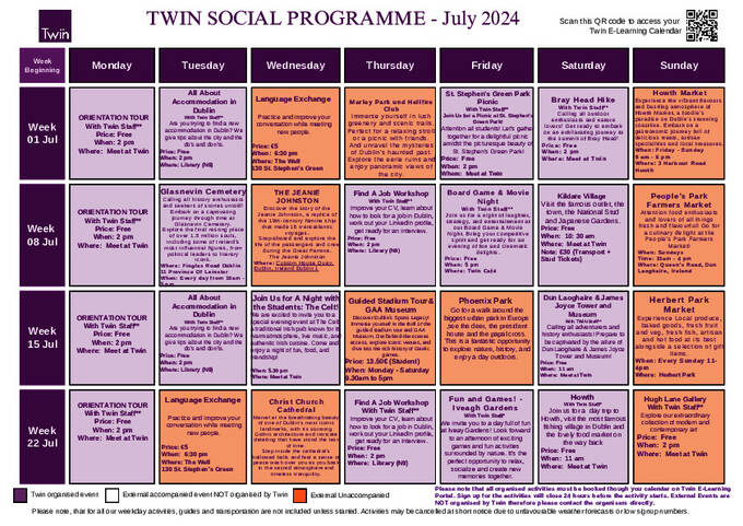 Sample activity calendar