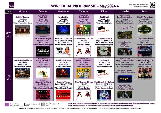 Esempio di calendario delle attività sociali