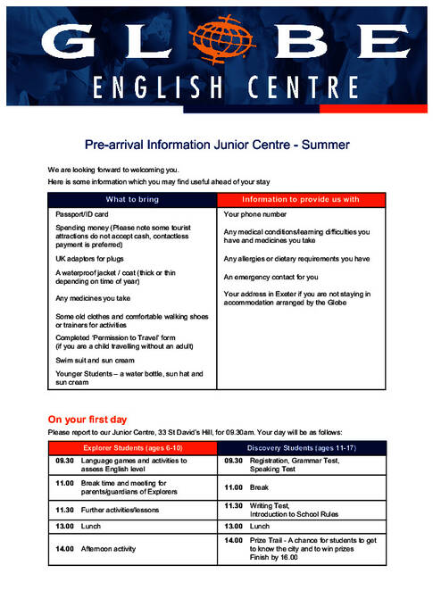 Junior info før ankomst i Globe