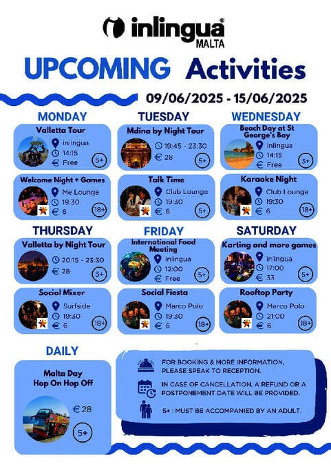 Sample weekly leisure activity calendar 