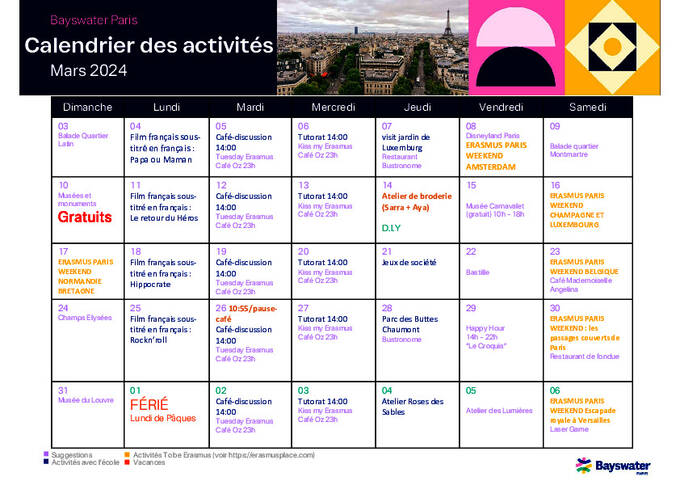 March  Sample Calendar of Social Activities