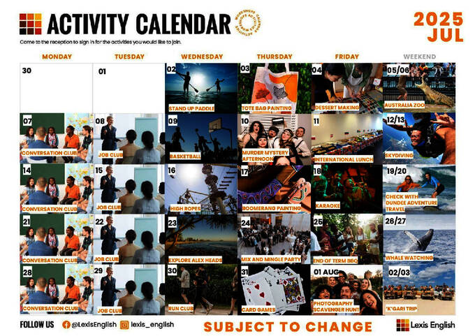 소셜 활동 캘린더(샘플)