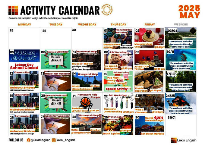 Social aktivitetskalender (eksempel)