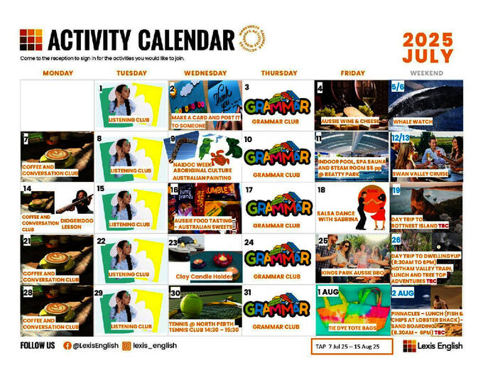 Social Activity Calendar (Sample)