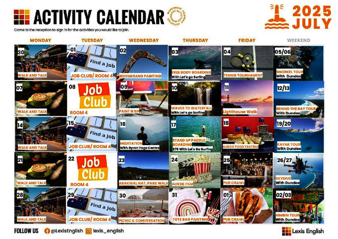 Social Activity Calendar (Sample)