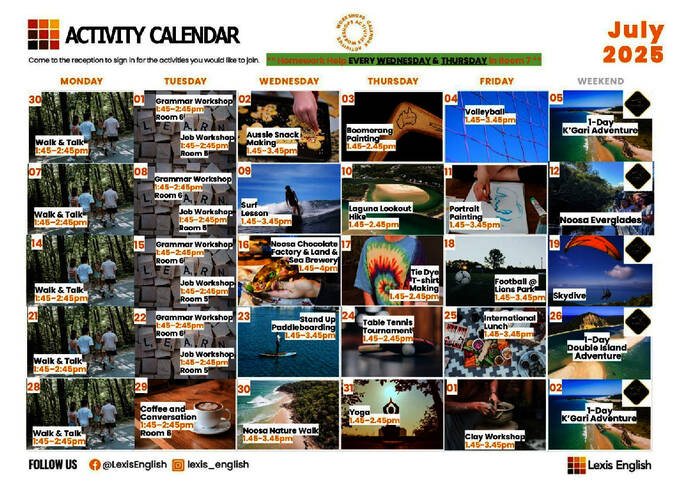 Social aktivitetskalender (eksempel)