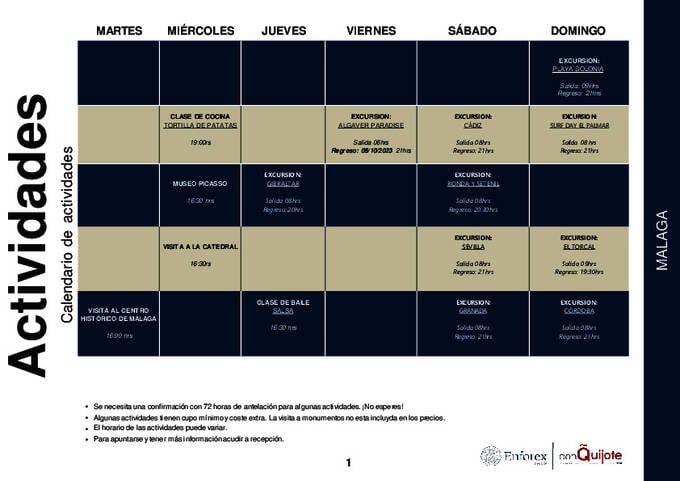 Sample Activity Calendar