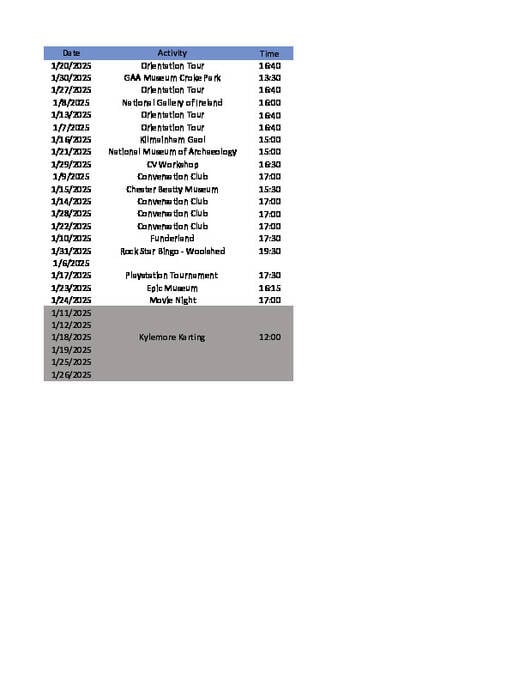 Sociale aktiviteter månedlig kalender