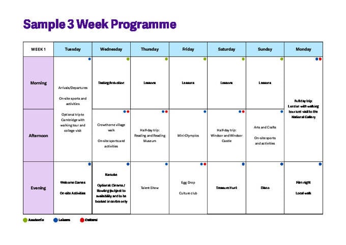 Calendário de atividades