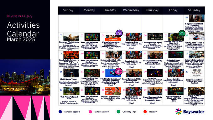 Marts aktivitetskalender (eksempel)