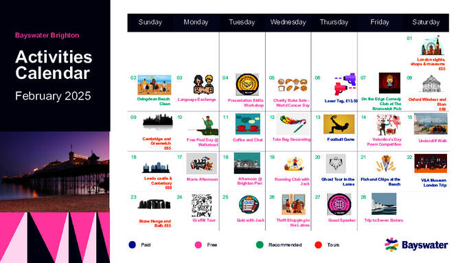 Calendario de actividades de febrero (muestra)