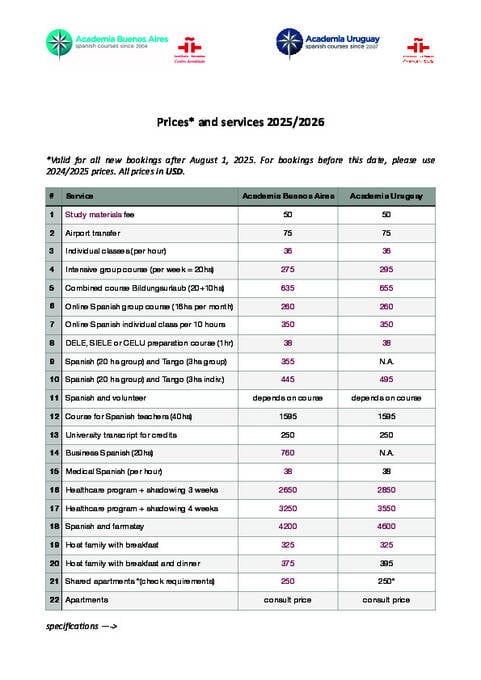 Prices 2026