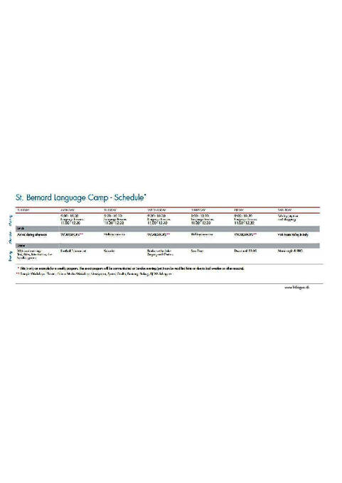 Språkleir - eksempel på timeplan