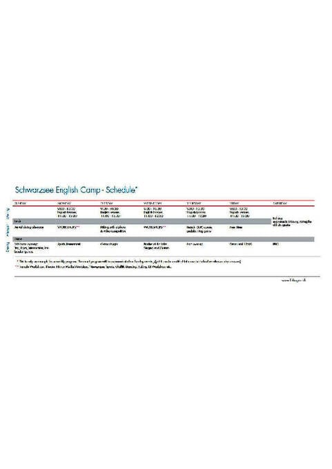 Engelsk leir - eksempel på timeplan