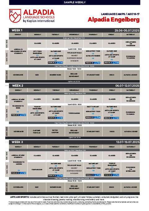 Activity calendar 2025