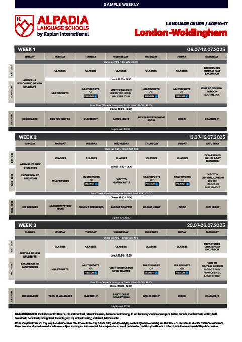 Tevékenységi naptár 