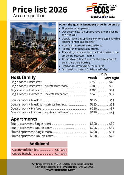 住宿 - 2026 年价目表