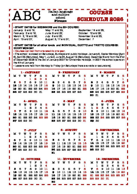 ABC Florence学校2026 年价格