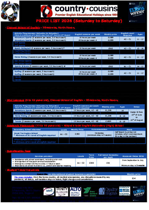 Country Cousins Preços 2026