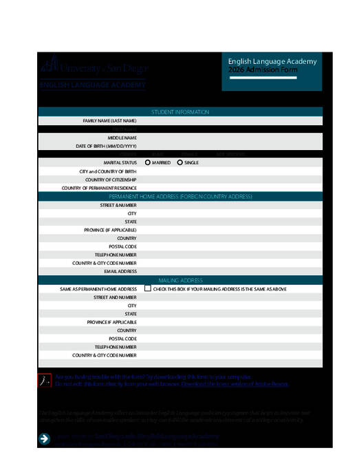 2026 집중 영어 입학 양식 